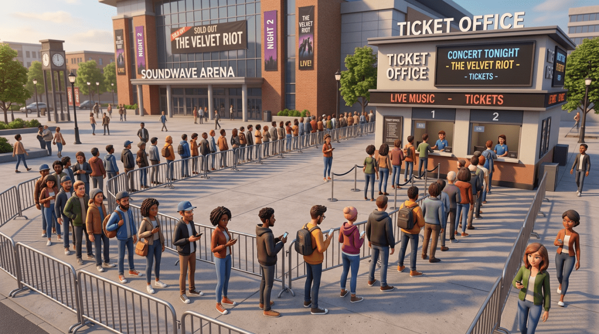 Many people standing in line for concert tickets